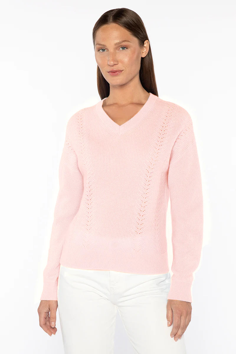 Kinross Pointelle Detail Rib Vee Blush