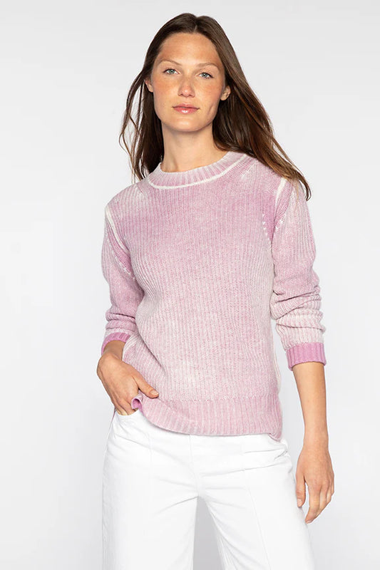 Kinross Spray Print Hi Low Crew Freesia