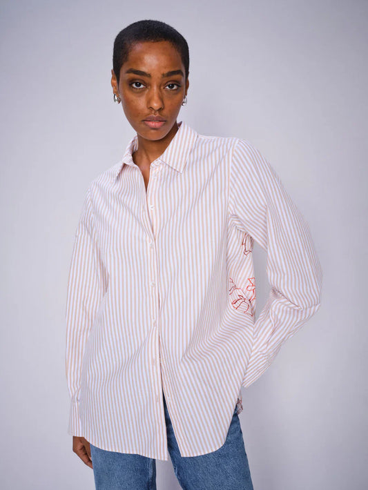 Mos Mosh Elinda leafy stripe shirt Sesame