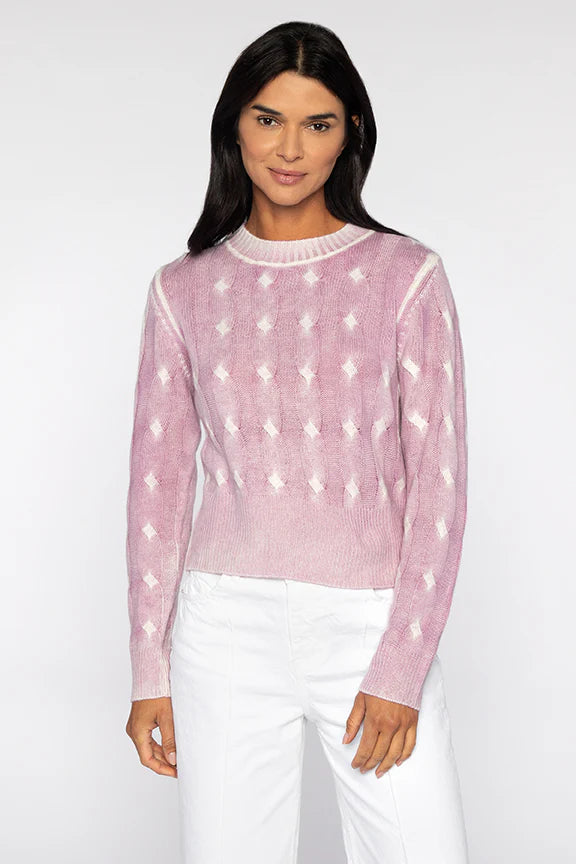 Kinross Spray Print Cable Crew Freesia