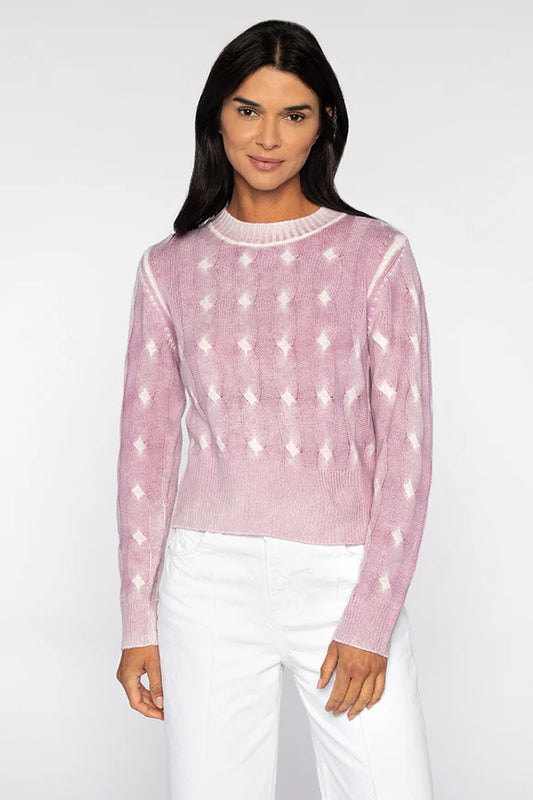 Kinross Spray Print Cable Crew Freesia