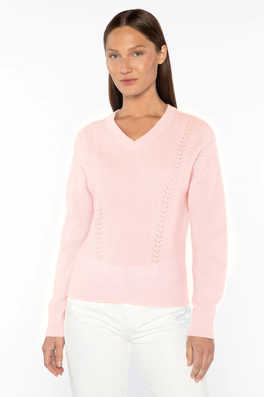 Kinross Pointelle Detail Rib Vee Blush