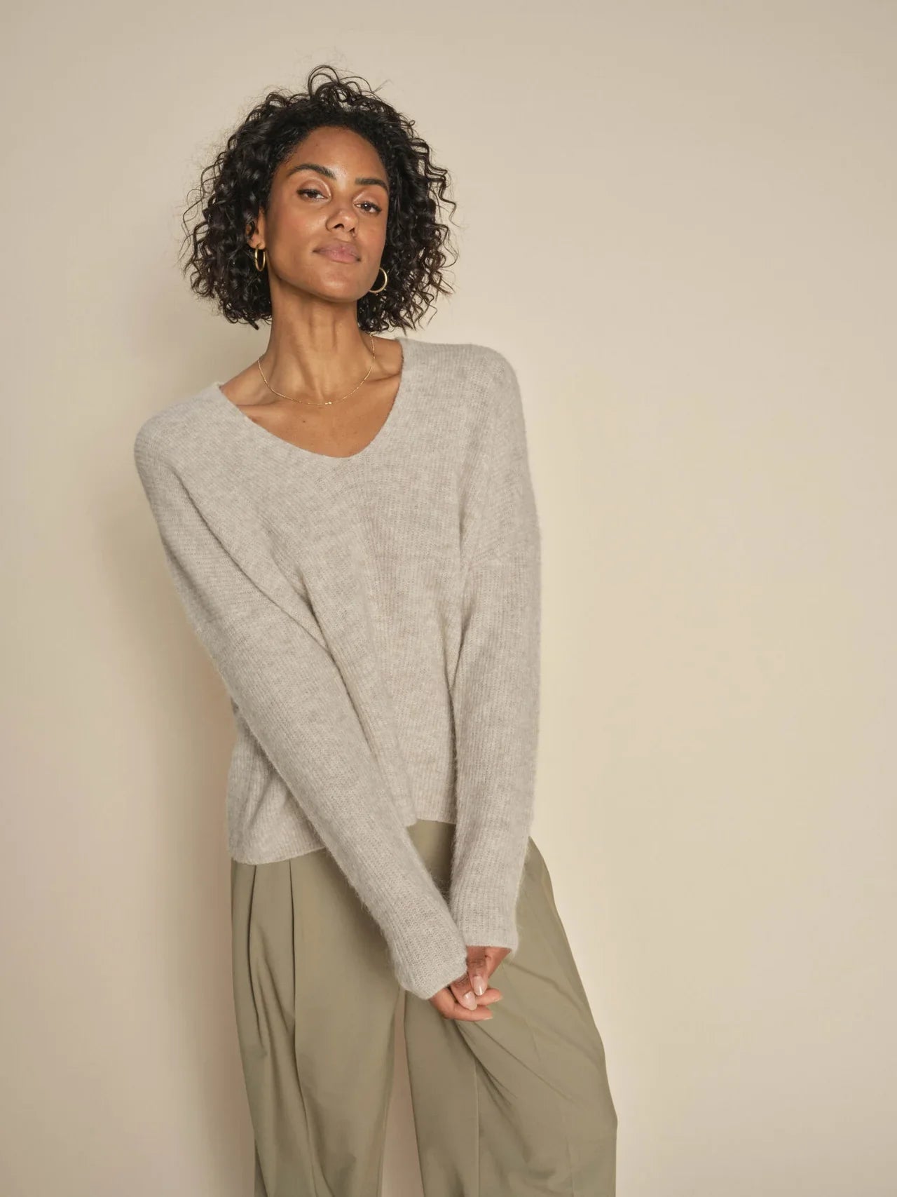 Mos Mosh Thora V neck Feather Grey