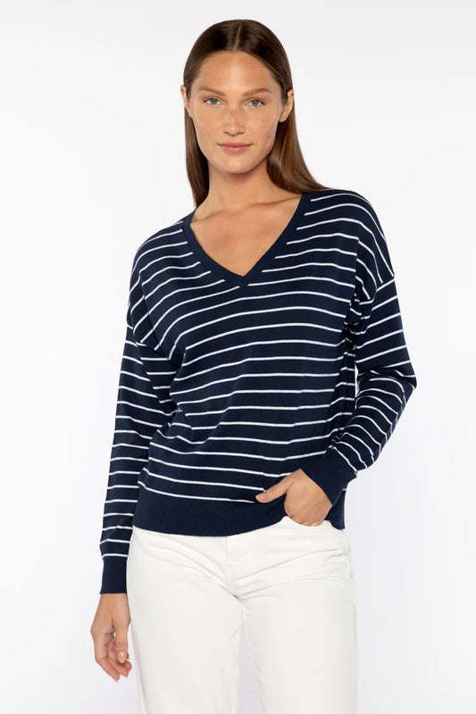 Kinross Easy Stripe Vee  Navy White