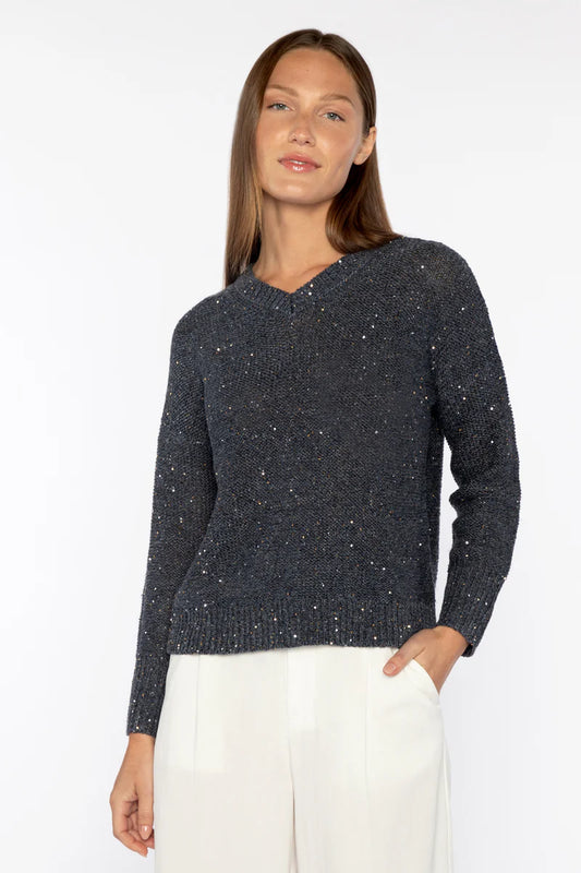 Kinross Sequin Easy Vee Navy