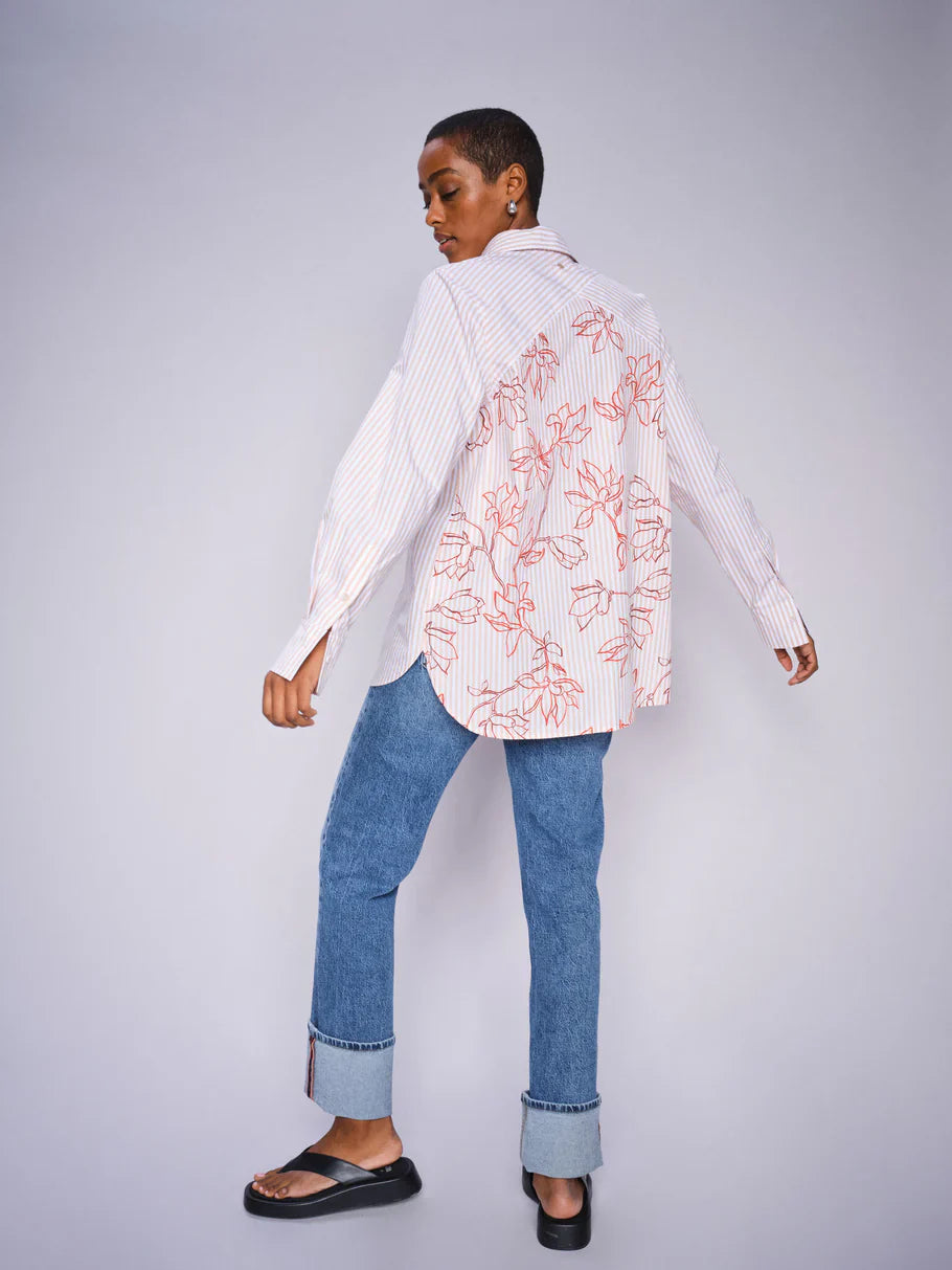 Mos Mosh Elinda leafy stripe shirt Sesame