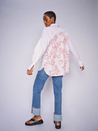 Mos Mosh Elinda leafy stripe shirt Sesame